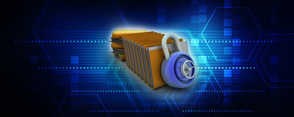 Poster - 3d rendering folder protected lock