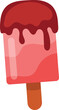 Pink popsicle with red dripping sauce on a stick. Cartoon style frozen dessert. Cute summer treat vector illustration.