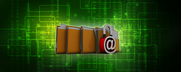 Poster - 3d rendering E-mail symbol lock with folder. Internet security concept
