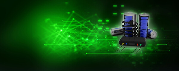 Poster - 3d rendering Transmitter WiFi with optical cable connected battery 
