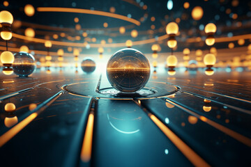 Poster - abstract technology wallpaper, sphere or globes on 3d backdrop, futuristic modern technology background, data connectivity concept