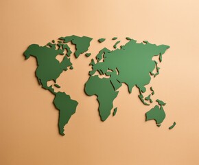 minimalist 3d green world map on orange background with copy space, eco-friendly concept. generative