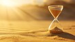 Sand flowing through an hourglass against a softly lit background symbolizing time.