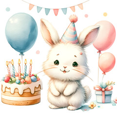 Cute watercolor animal character for birthday party clipart for decoration