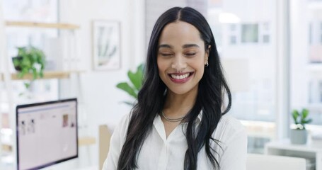 Aufkleber - Face, smile and mindset with woman employee in office for start of career as professional company employee. Portrait, trust and piercing with happy young business person in workplace or agency