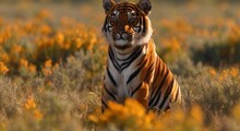 A Tiger In The Grassland