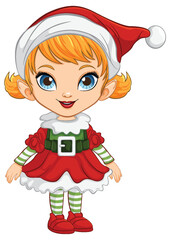 Canvas Print - Cartoon girl dressed in cheerful Christmas costume.