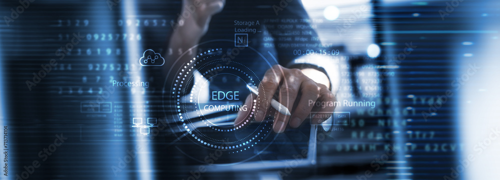 Cloud and Edge computing concept. Modern IT technology on virtual ...