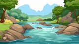 Fototapeta Łazienka - beautiful landscape nature with river and mountain view background illustration