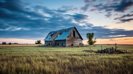 Wall Mural - An old barn sits in the middle of a field. Generative AI.