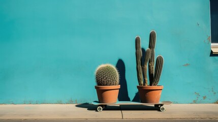 Two cacti in a pot. Generative AI.