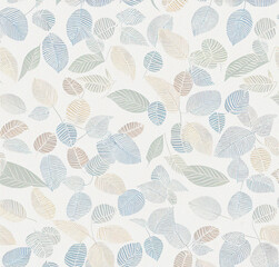  Background with leaves. Colorful illustration. Floral pattern on the white background. Flyer, card design. Nature, vintage backdrop. Decoration wallpaper.  Natural template.
