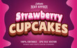 Strawberry cupcakes 3d editable text effect cute cartoon  template style
