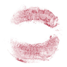 Beautiful Red Lips Isolated On Transparent Background. Red Lipstick Kiss . Lips With Lipstick Mark On A White Background.