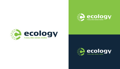Poster - Initial Letter E Circular with Digital Wire Line Dots For Modern Technology Logo Design