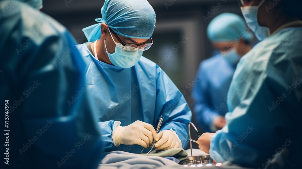Expansive shot showcasing a surgical team working with thoracic ...