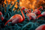 Fototapeta  - Wildlife photography A group of flamingos in their natural habitat.