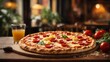 © Anderson - large pepperoni pizza with tomatoes and orange juice