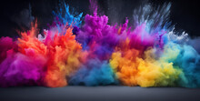 Colorful Powder Explosion Background On Black Background, In The Style Of Alena Aenami, Abstraction