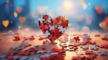 Valentine Wallpaper Background With A Jigsaw Puzzle Pieces In A Colorful Heart Shaped.