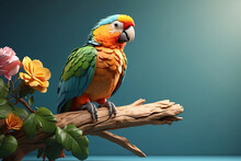 Parrot Perched On A Wooden Branch