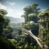 Fototapeta  - Futuristic modern city rainforest mountain images Generative AI