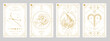 Set of Modern magic witchcraft cards with astrology Aries zodiac sign characteristic. Vector illustration