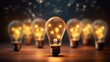 © pinkrabbit - Great idea concept, Idea, innovation and inspiration, creativity with light bulbs that shine glitter on table, new ideas with innovative technology and creativity, business, education, technology