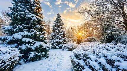 Sticker - winter landscape with trees and snow