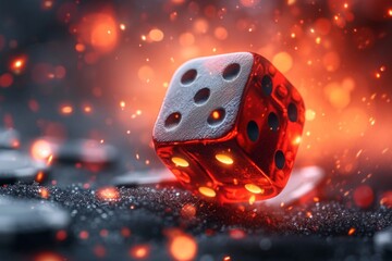 Poster - Red dice on black background with bokeh effect. Casino concept