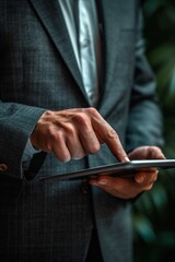 Poster - Businessman using digital tablet. Close-up of male hands holding digital tablet.