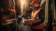 a male delivery worker is unloading cargo
