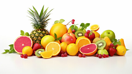 Wall Mural - various kinds of fresh fruits on white background.