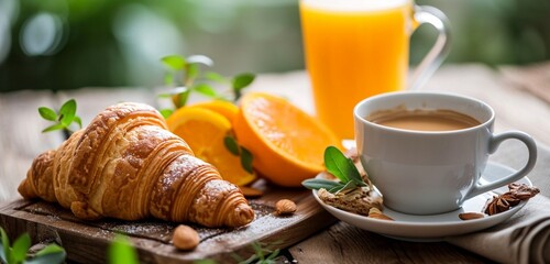 Wall Mural - breakfast with croissant and coffee