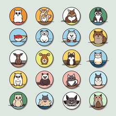 Poster - icon set best vector animals for presentations. Generative AI