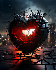 Broken heart on a dark background. 3d rendering. 3d illustration.