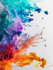 Poster - White canvas where colors are going out of the border. Abstract splashes of paint on white background