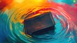 An empty wallet floating in a colorful whirlpool, symbolizing the draining effect of debt.