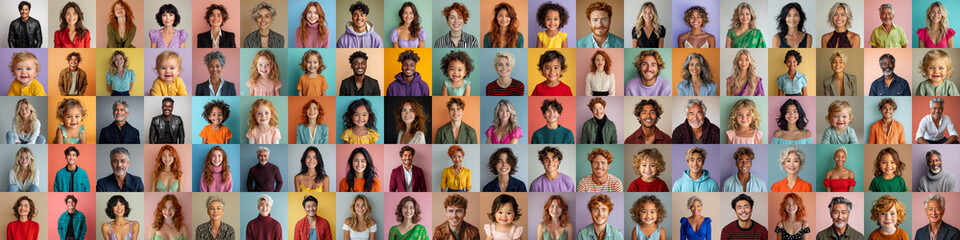 Poster - Panorama of happy people from different generations and backgrounds