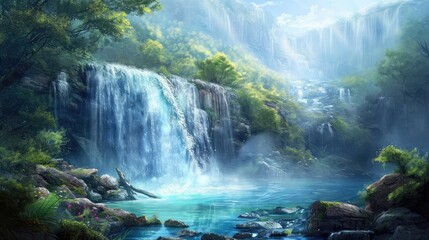 Canvas Print - waterfall in the mountains