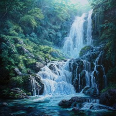 Poster - waterfall in the mountains