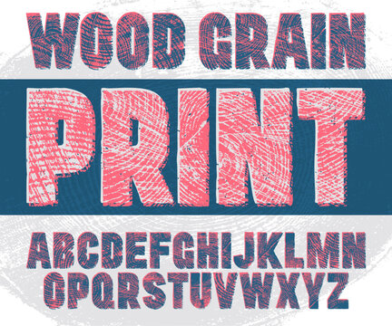 Wood Print Texture Font. Vintage Woodcut Endgrain Letterpress Condensed Display Font. 