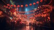 Celebration Chinese New Year in China town with red lantern and firework, happiness of people, Chinese holiday season