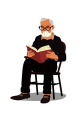 Generative AI illustration of old man reading a book