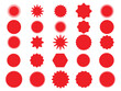 Starburst red sticker set - collection of special offer sale round and oval sunburst labels and buttons isolated on white background. Stickers and badges with star edges for promo advertising