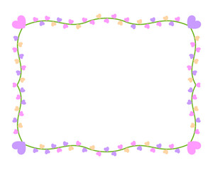 Wall Mural - Vintage valentine heart frame border divider floral flat. Cute purple pastel fairytale kid love magic colorful separator floral filigree rectangle greeting card rainbow wedding book cover framework