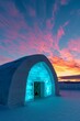 © Елена Григорова - Illuminated ice hotel against the backdrop of a vibrant sunset