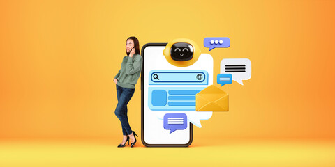 Poster - Woman with phone and AI virtual assistant