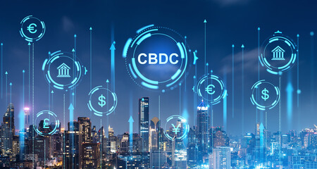 Wall Mural - CBDC central bank digital currency interface in night city