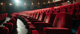 Fototapeta  - Light hitting red cloth seats in theater , movie theater by AI generate.